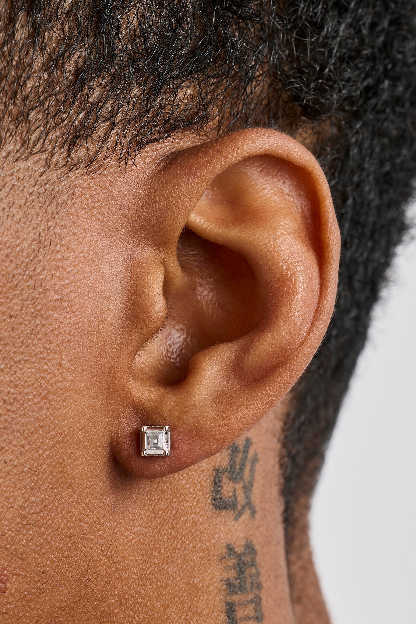 Square Polished & Iced Stud Earrings - 5mm - White